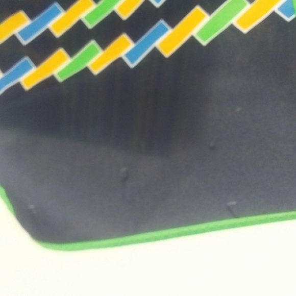 Vintage Paoli Striped Geometric Print Scarf, Navy Blue, Kelly Green & Yellow - Picture 5 of 6